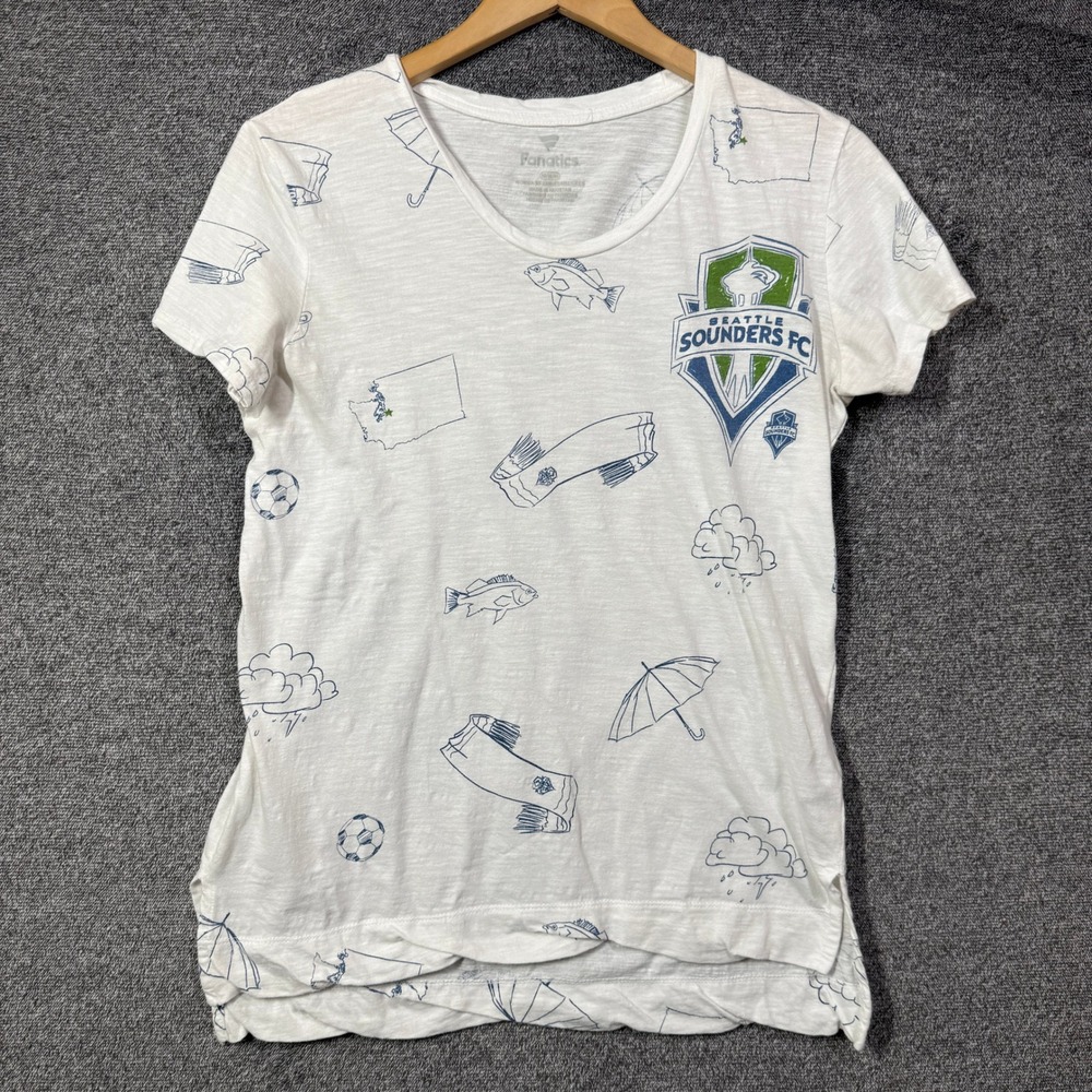 Fanatics Seattle Sounders FC T-Shirt Medium Women White Graphic Soccer MLS